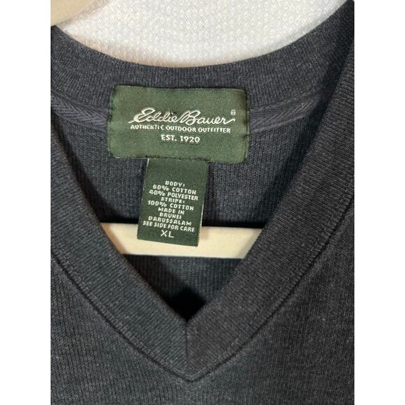Vintage Eddie Bauer Sweater Pullover XL V Neck Cotton blend Gray classic casual - Picture 3 of 8